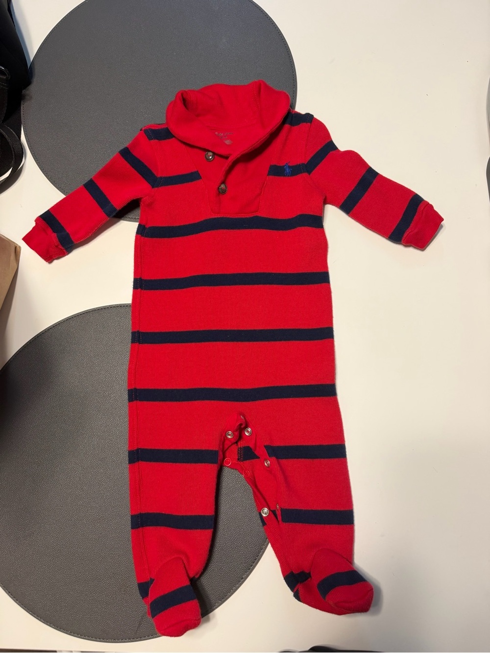 Ralph Lauren Red and Navy Striped Footie One-Piece